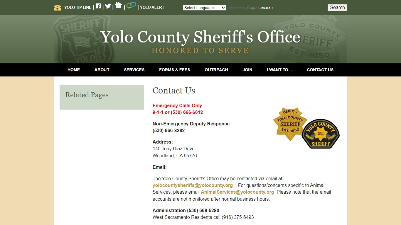 Contact Us - Yolo County Sheriff's Office | Woodland, CA